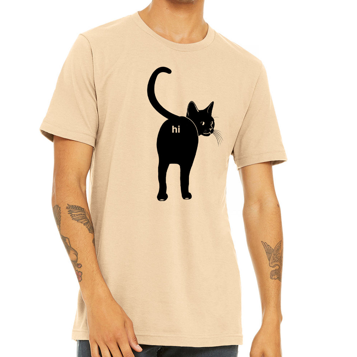 Cat Butt Hi Shirt- Funny Guys Kitten Hello Joke Tee Shirt- Cat Lover