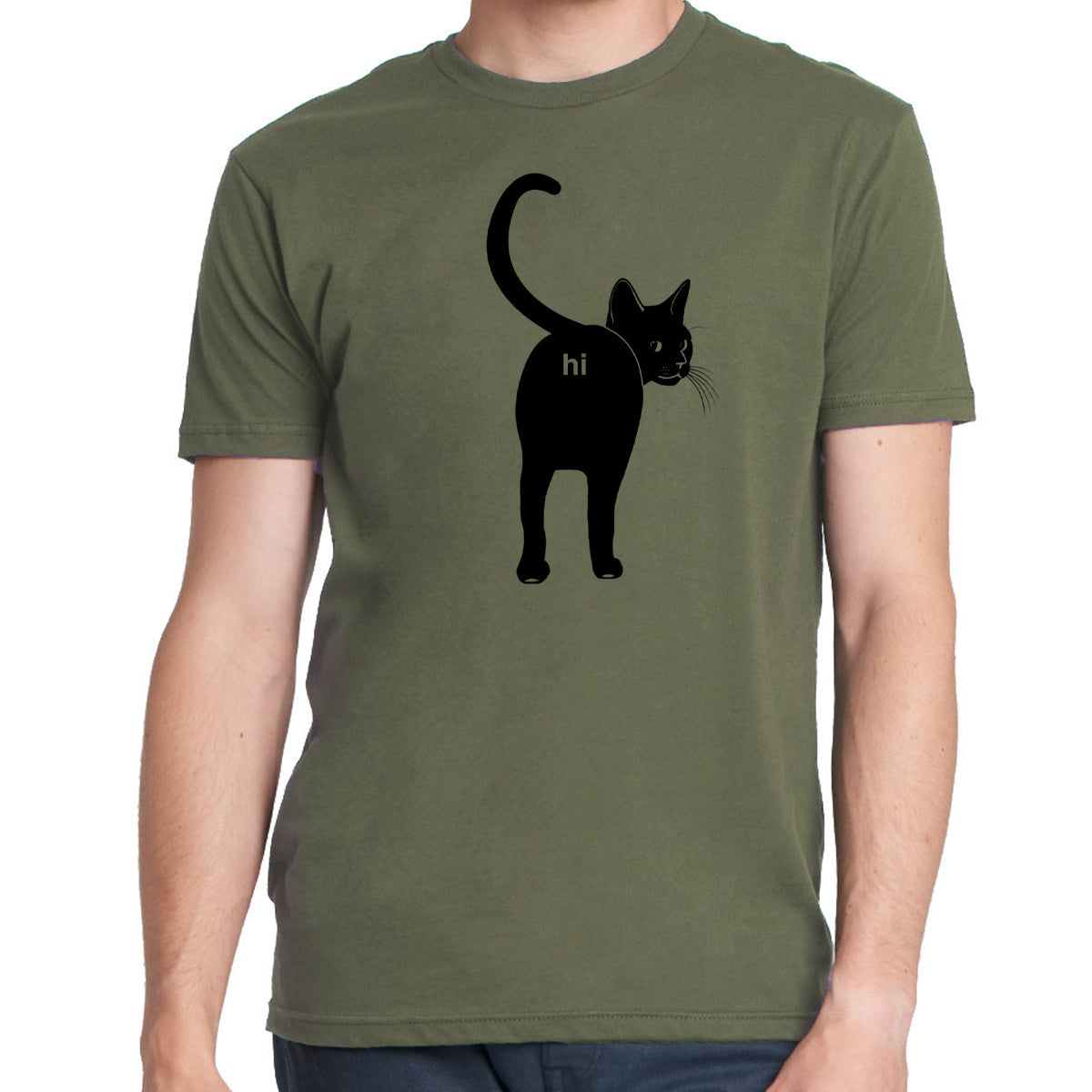 Cat Butt Hi Shirt- Funny Guys Kitten Hello Joke Tee Shirt- Cat Lover