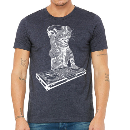 Cat DJ Tshirt, Men's Kitten Disc Jockey Design, Dance Party Animal-