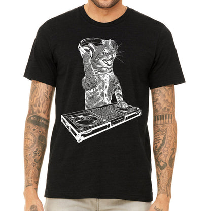 Cat DJ Tshirt, Men's Kitten Disc Jockey Design, Dance Party Animal-