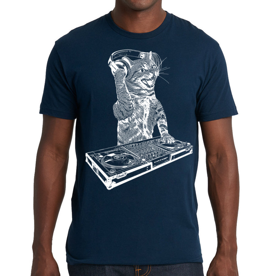 Cat DJ Tshirt, Men's Kitten Disc Jockey Design, Dance Party Animal-