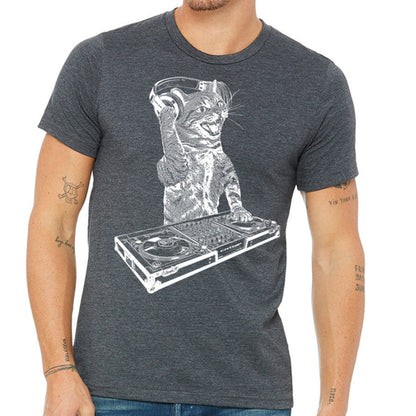 Cat DJ Tshirt, Men's Kitten Disc Jockey Design, Dance Party Animal-